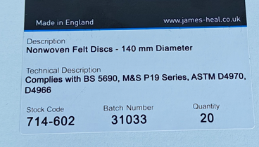 James H.heal馬丁代爾磨擦非機織羊毛氈墊,140mm